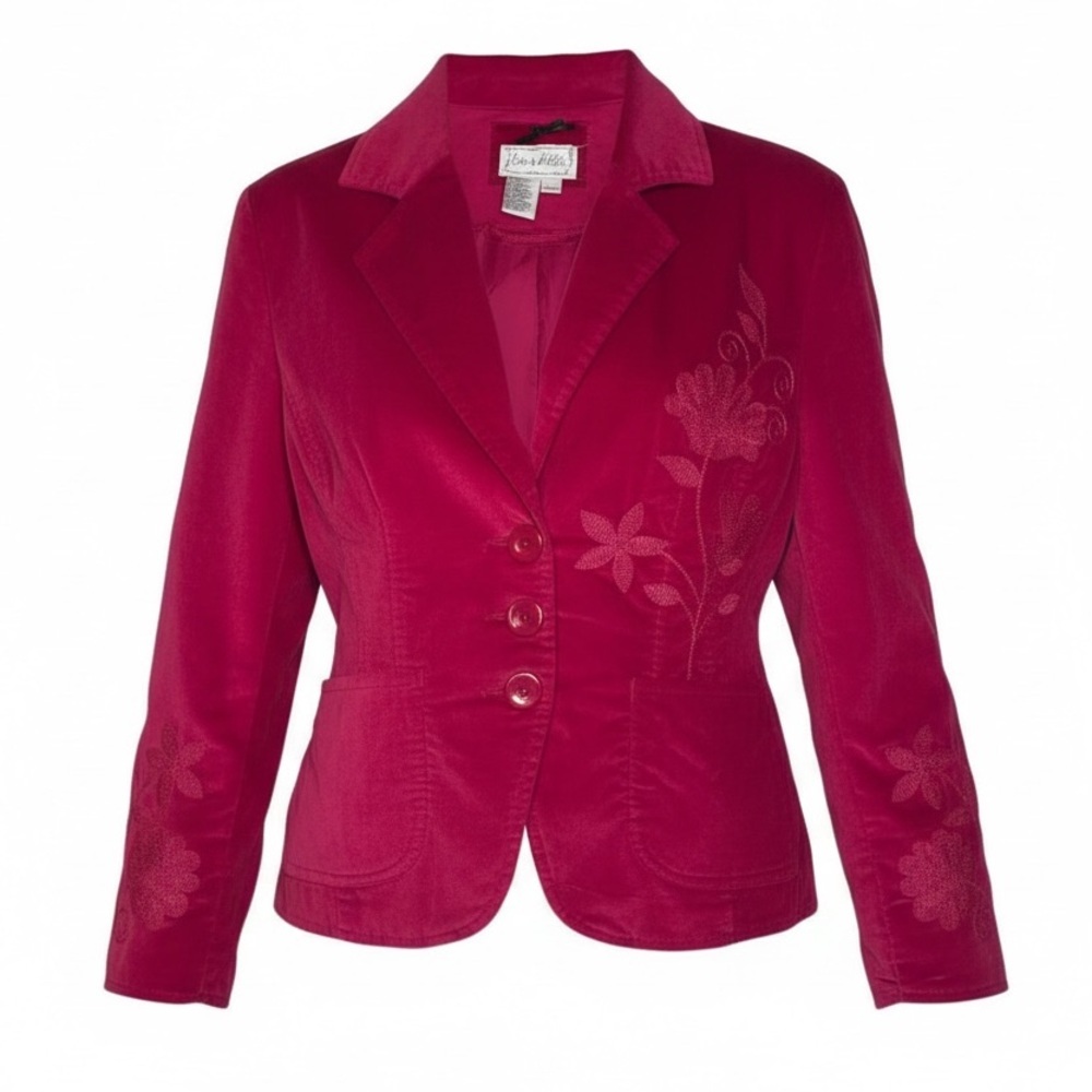Live a Little Pink Velvet Embroidered Floral Blazer Jacket‎ M Y2K Western Boho